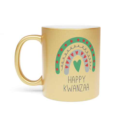 Happy Kwanzaa Boho Rainbow Gold Metallic Mug