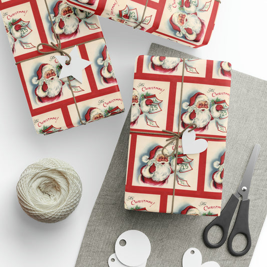 It's Christmas Santa With Calendar Retro Christmas Print Holiday Gift Wrap Paper - Glossy Or Matte