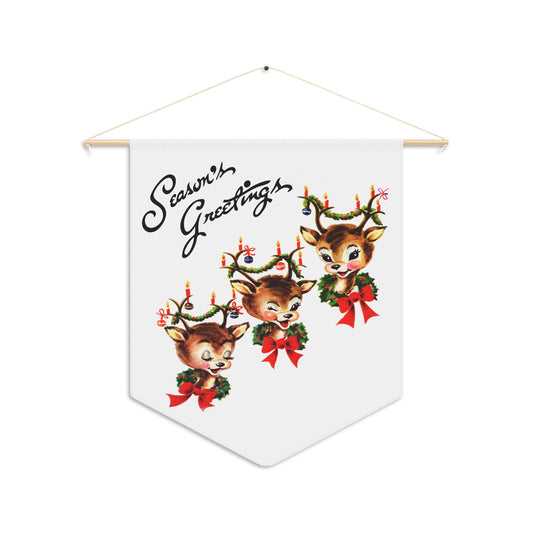 Season's Greetings Reindeer Mid Century Retro Christmas Print Wall Hanging Banner Flag