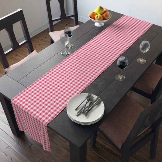 Pink Gingham Spring Cotton Poly Fabric Table Runner