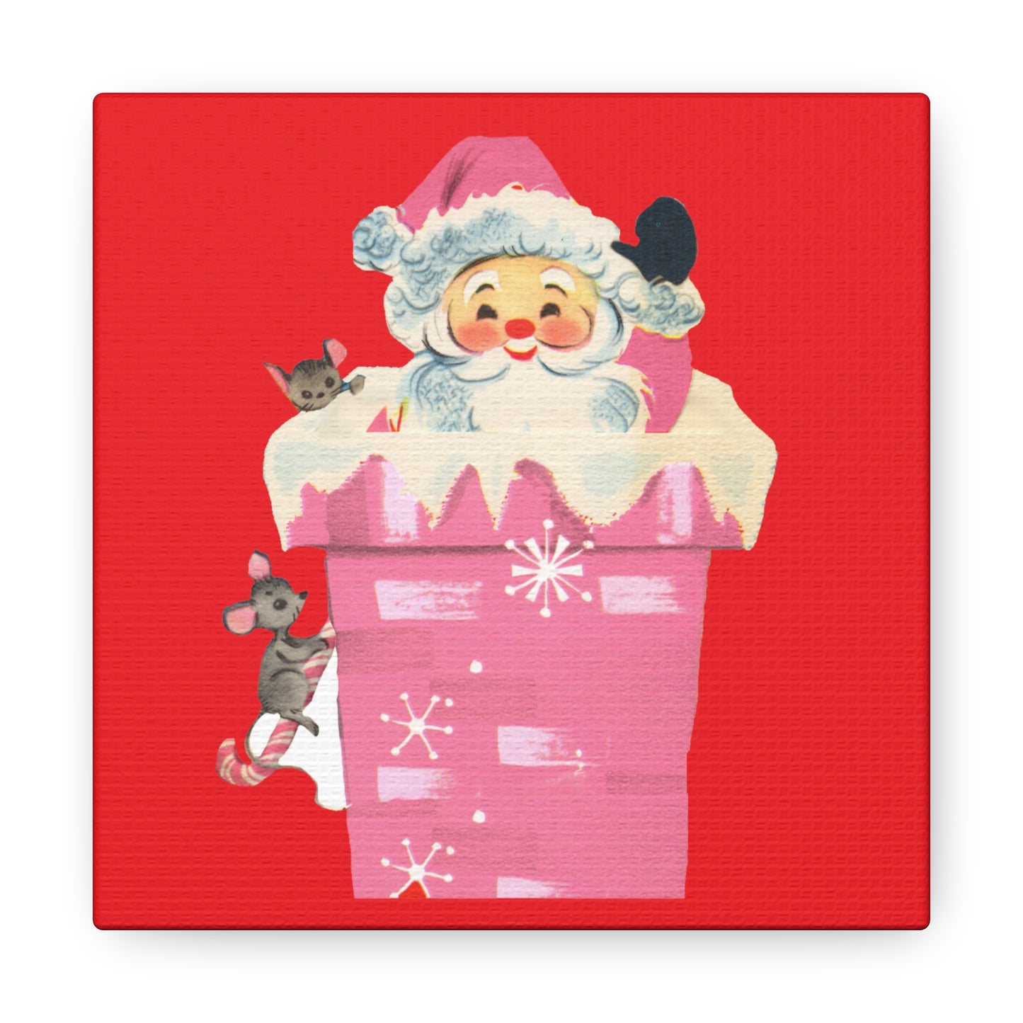 Santa In Chimney With Mice Mid Century Retro Christmas Canvas Gallery Wrap