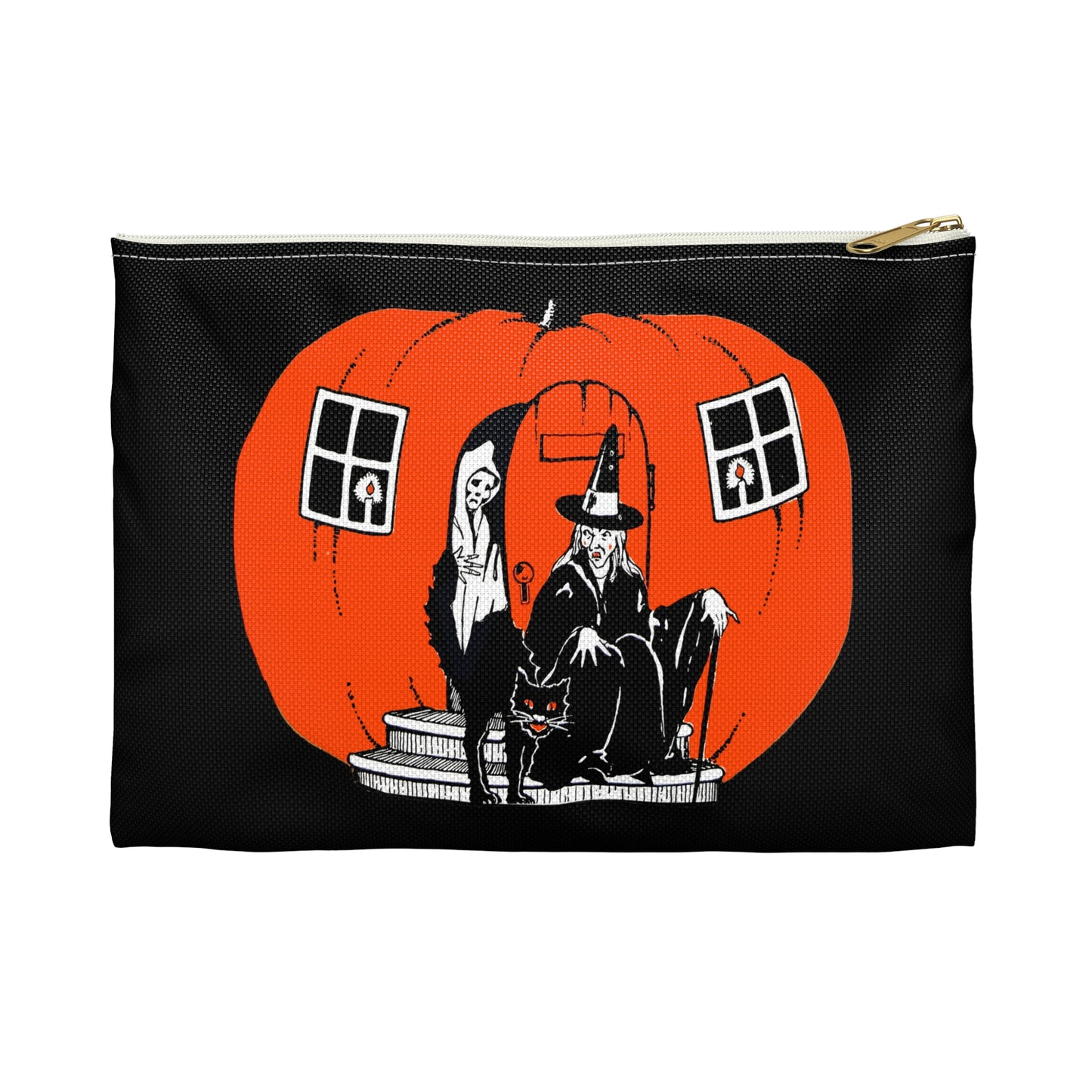 Pumpkin House Witch Ghost Black Cat Retro Halloween Print Polyester Accessory Pouch Travel Bag