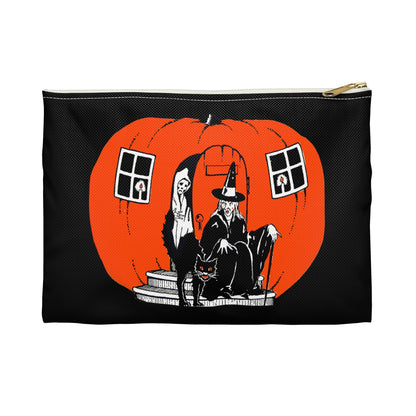 Pumpkin House Witch Ghost Black Cat Retro Halloween Print Polyester Accessory Pouch Travel Bag