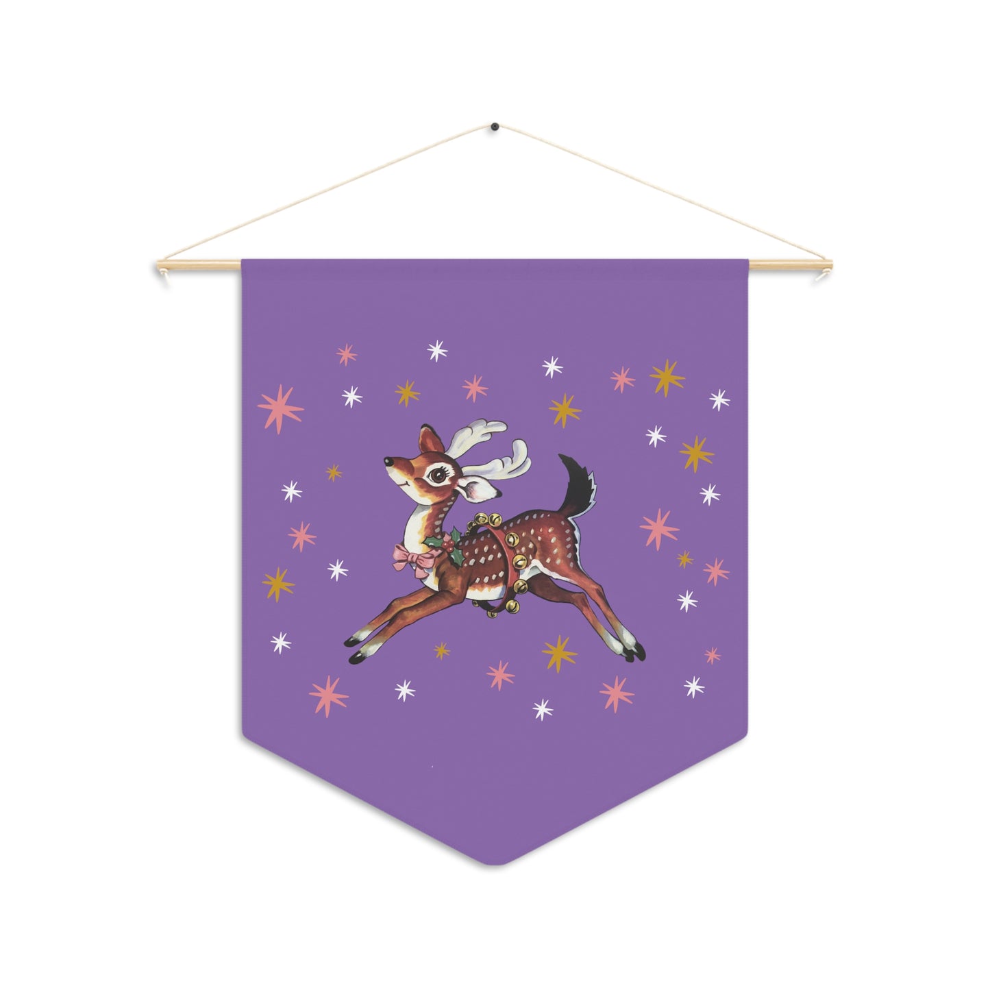 Reindeer Stars Purple Mid Century Retro Christmas Print Wall Hanging Banner Flag