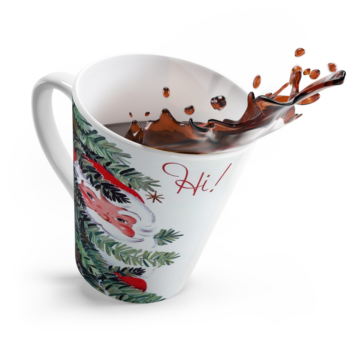 Hi! Santa In Christmas Tree Mid Century Retro Christmas Print Latte Coffee Mug