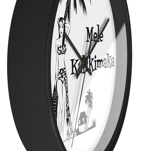 Mele Kalikimaka Hawaiian Girl Atomic Mid Century Retro Black Christmas Wall Clock