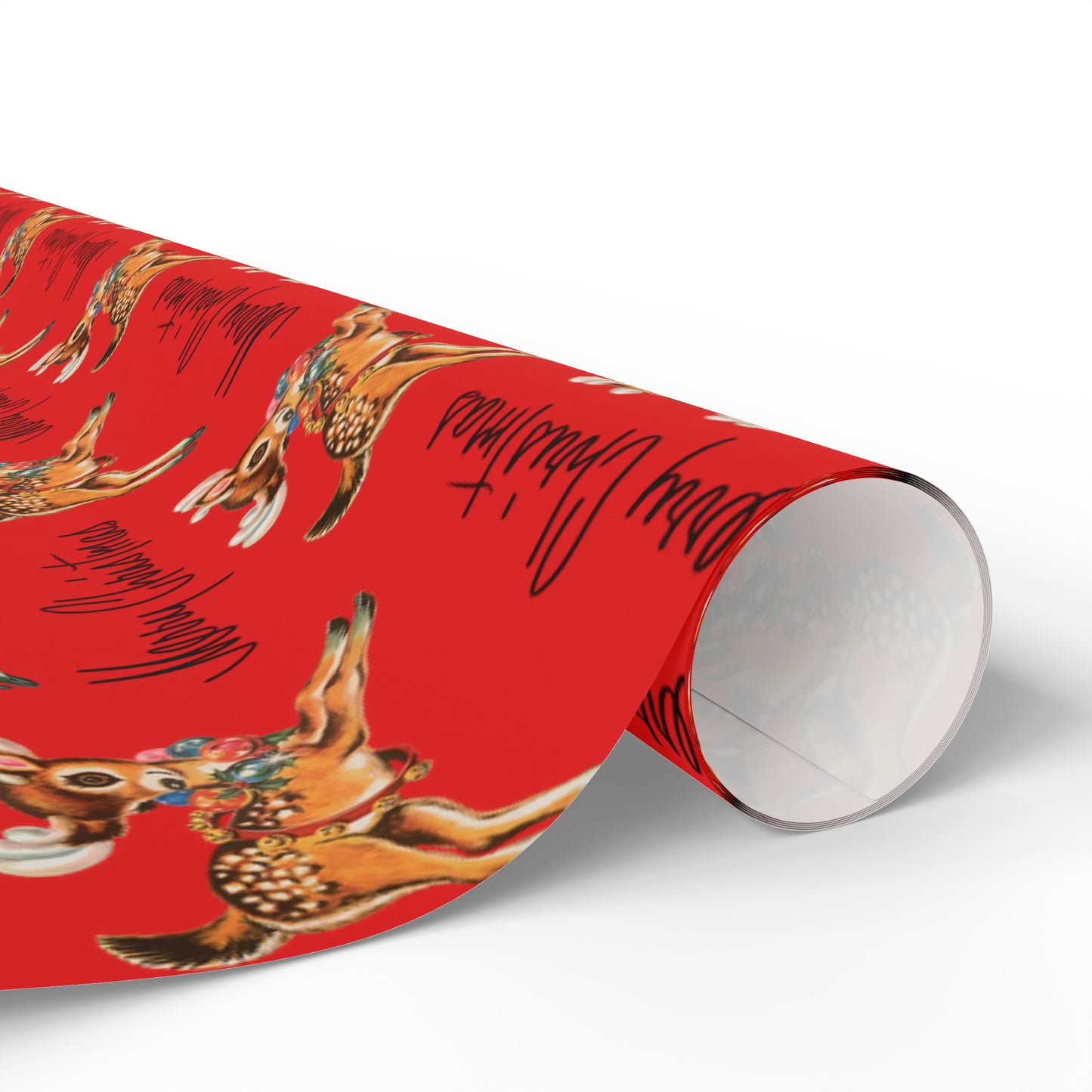 Merry Christmas Leaping Reindeer Red Mid Century Retro Christmas Print Holiday Gift Wrap Paper - Glossy Or Matte