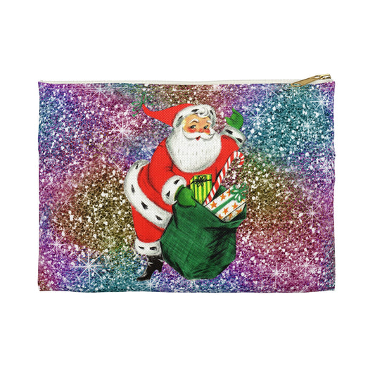 Santa Checking His List On Telephone Mid Century Retro Christmas Print Polyester Accessory Pouch Travel Bag