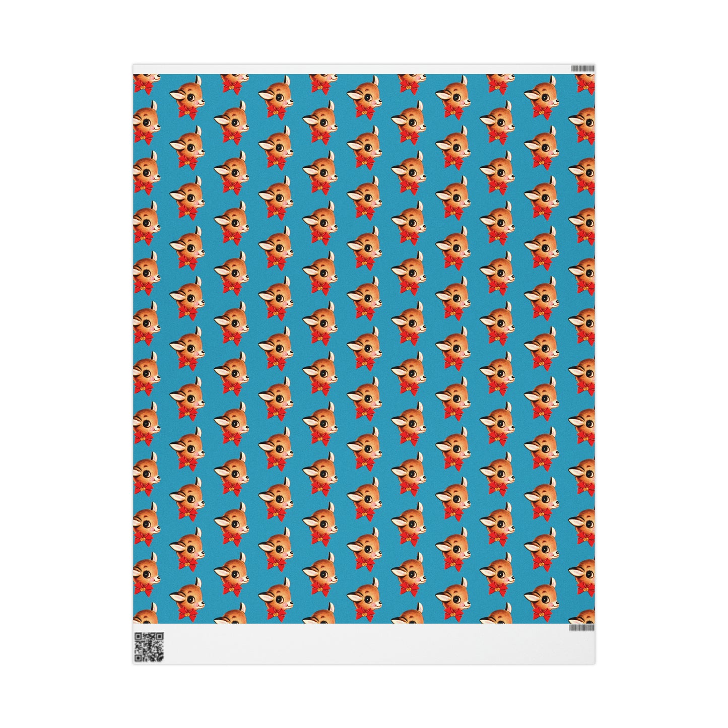 Reindeer With Bow Blue Mid Century Retro Christmas Print Holiday Gift Wrap Paper - Glossy Or Matte