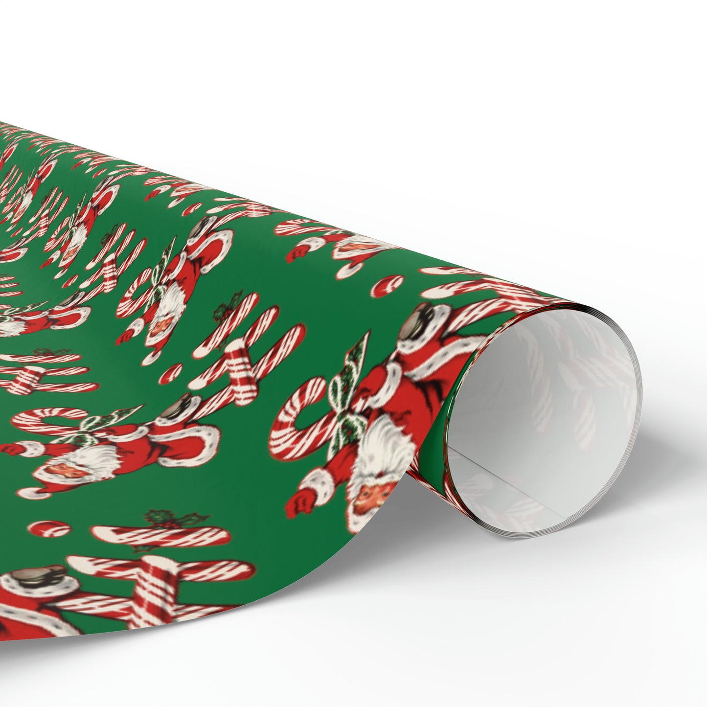 Hi Santa On Candy Cane Retro Christmas Print Holiday Gift Wrap Paper - Glossy Or Matte