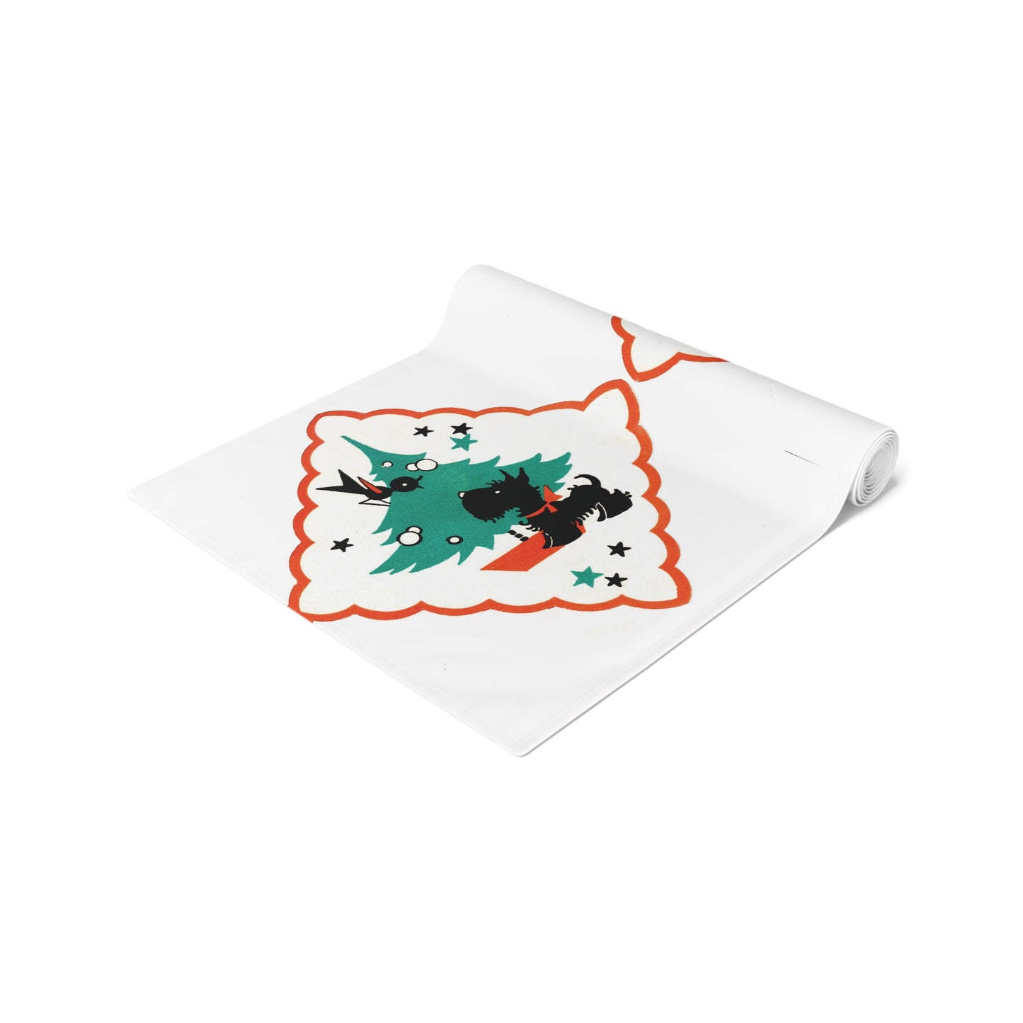 Little Christmas Scottie With Bird Mid Century Retro Christmas Print Home Decor Cotton Poly Table Runner