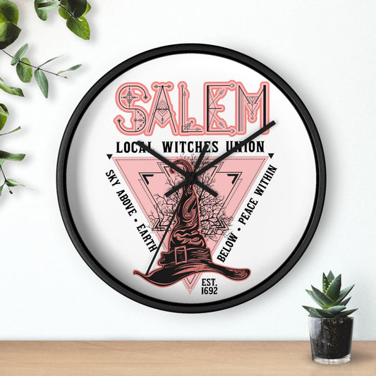 Salem Witches Union Halloween Fall Print Decor Wall Clock