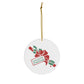 Seasons Greetings Bow And Holly Mid Century Retro Christmas Print Ceramic Ornament