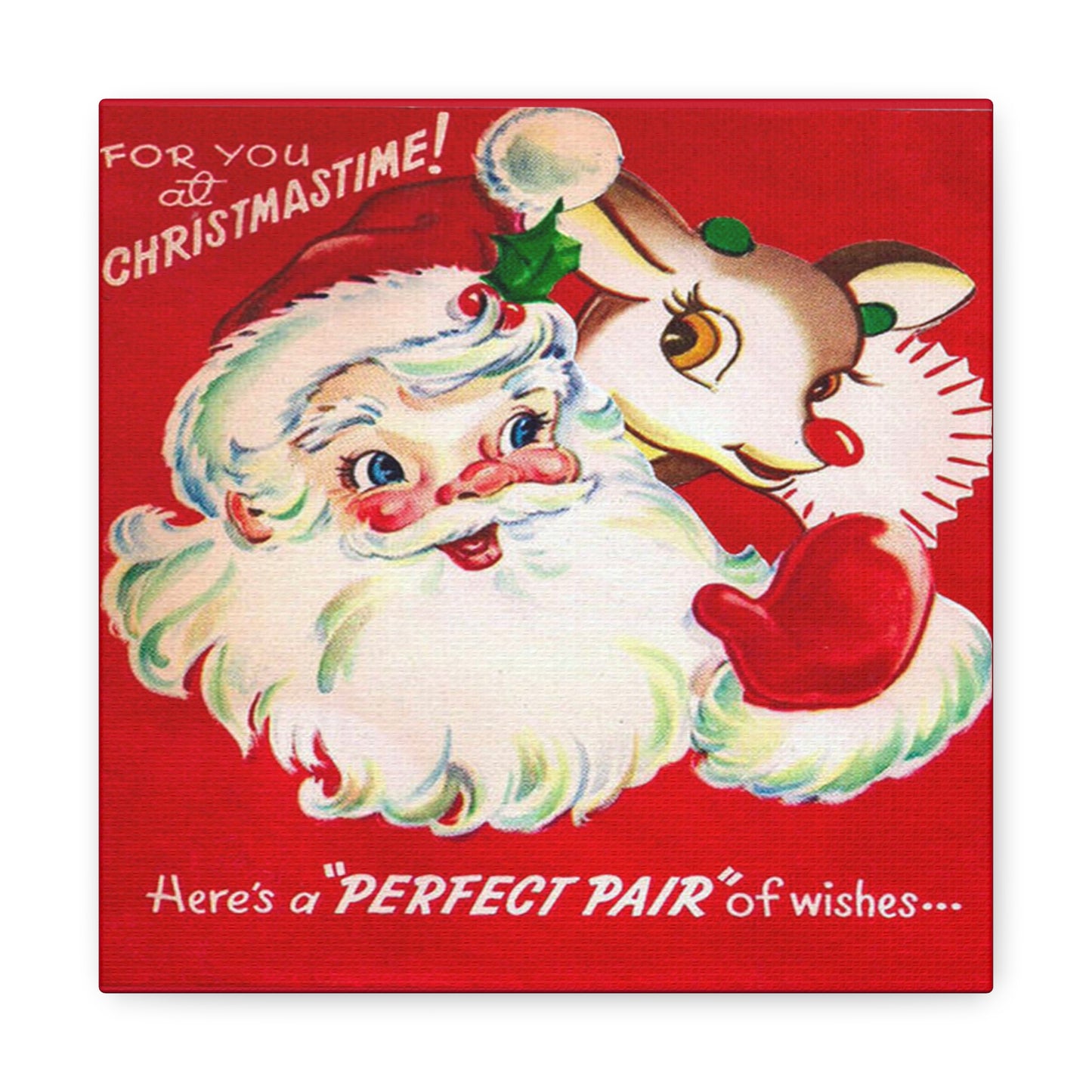 For You At Christmastime Santa And Rudolph Mid Century Retro Christmas Canvas Gallery Wrap