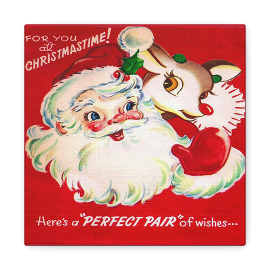 For You At Christmastime Santa And Rudolph Mid Century Retro Christmas Canvas Gallery Wrap