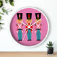 Christmas Toy Soldiers Pink Mid Century Retro Christmas Print White Christmas Wall Clock