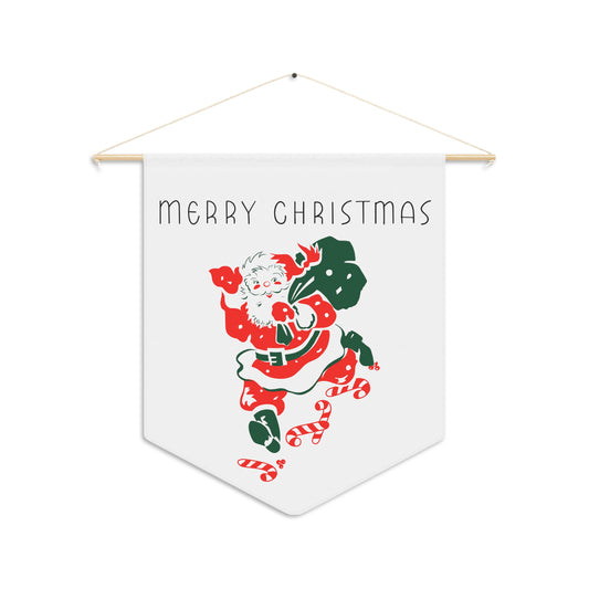 Merry Christmas Santa Mid Century Retro Print Christmas Wall Hanging Banner Flag