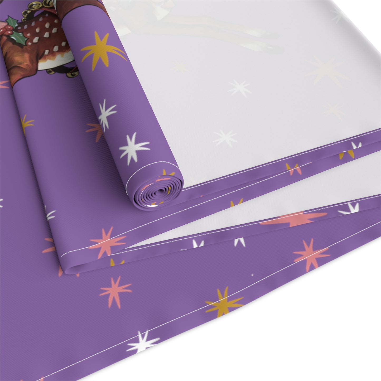 Reindeer Stars Purple Mid Century Retro Christmas Print Home Decor Cotton Poly Table Runner