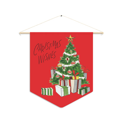 Christmas Wishes Christmas Tree With Presents Mid Century Retro Christmas Print Wall Hanging Banner Flag