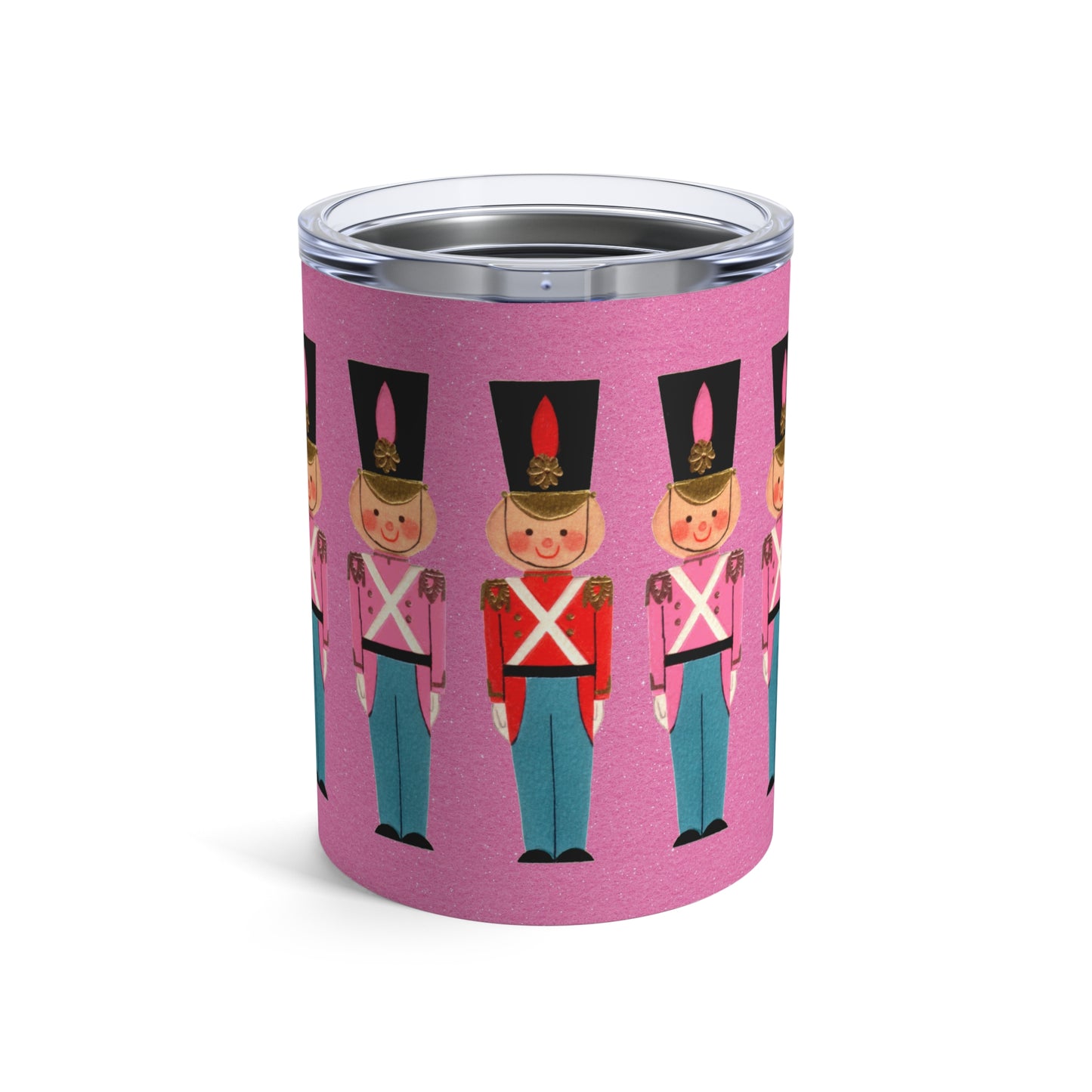 Christmas Toy Soldiers Pink Retro Mid Century Christmas Print Stainless Steel Tumbler 10oz