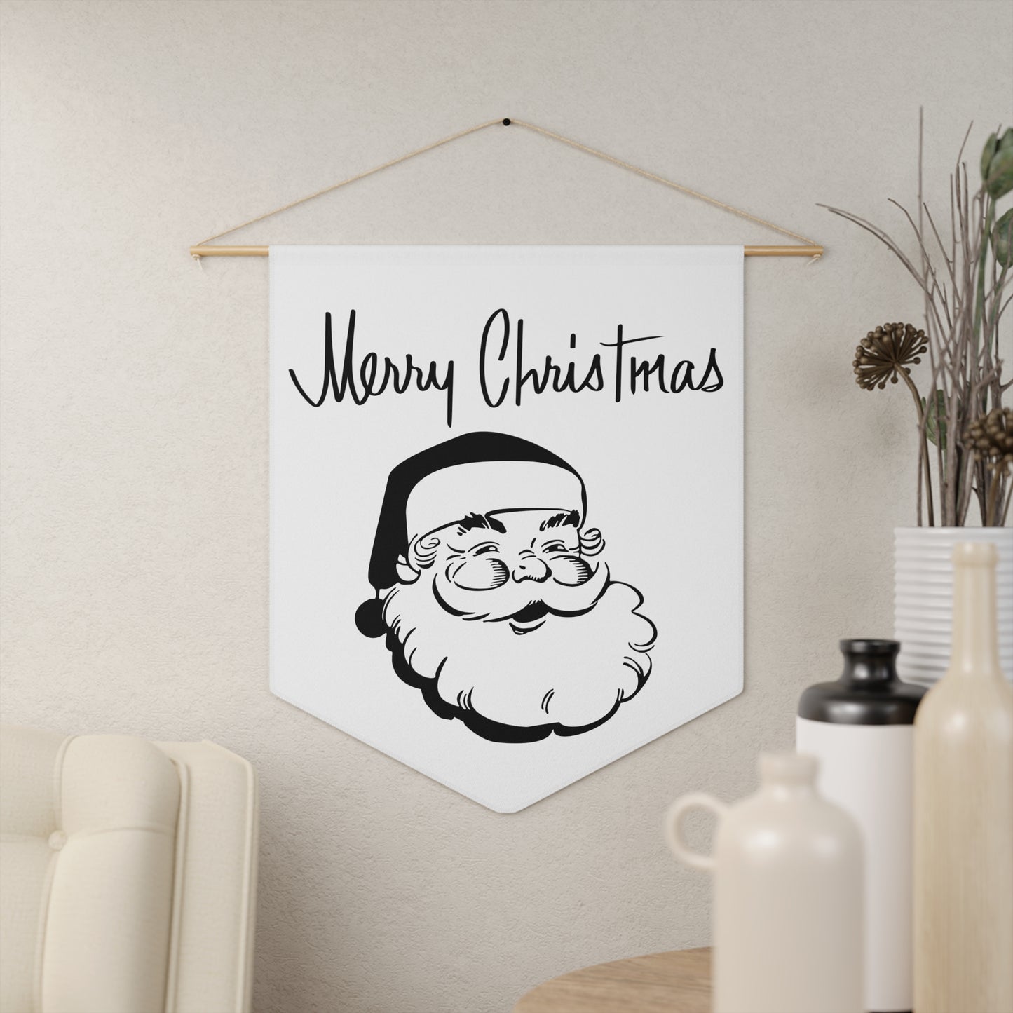 Merry Christmas Santa Mid Century Retro Christmas Print Wall Hanging Banner Flag