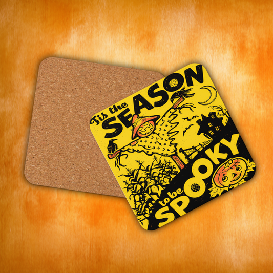 Tis The Season To Be Spooky Retro Halloween Cork-back Coaster