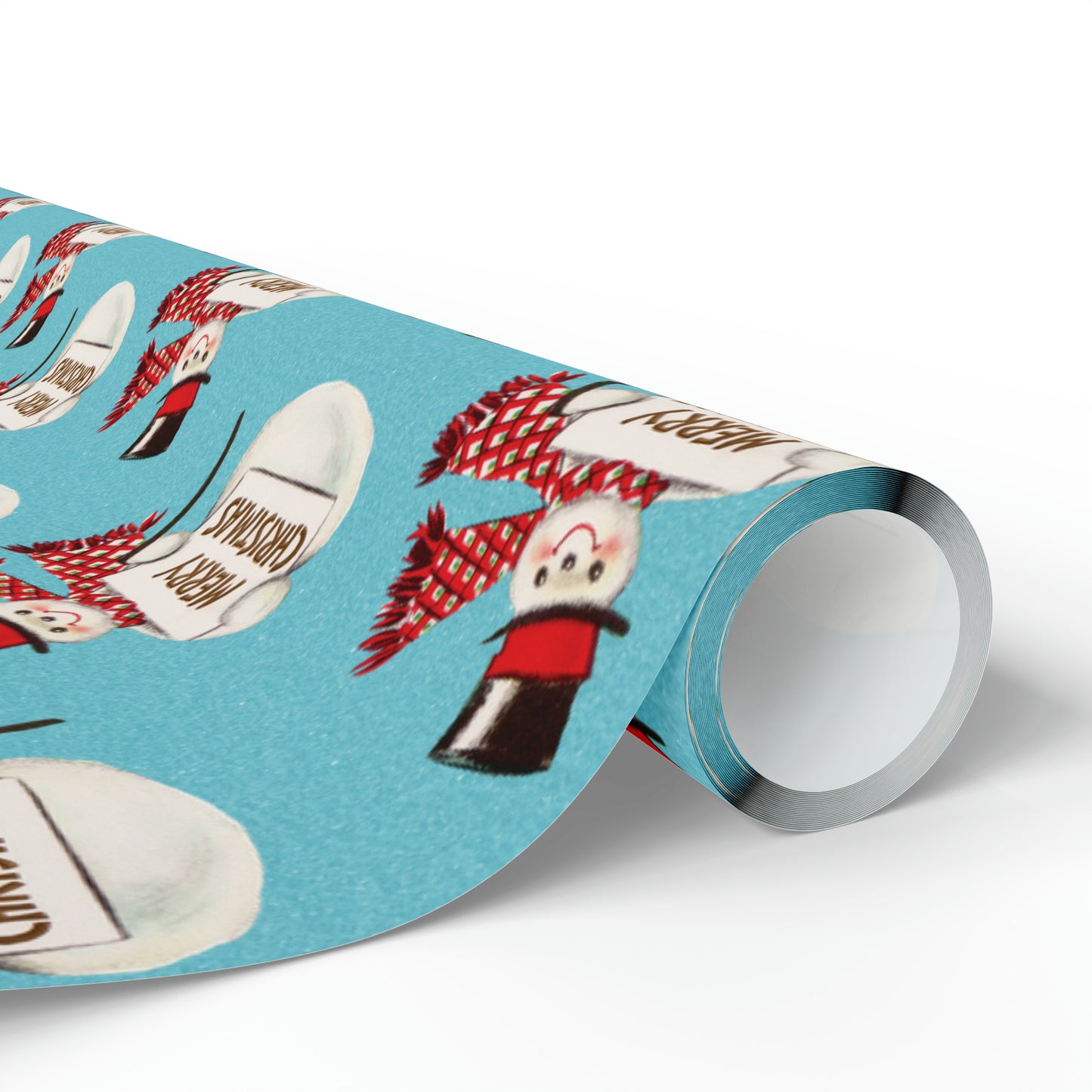 Merry Christmas Snowman Blue Mid Century Retro Christmas Print Holiday Gift Wrap Paper - Glossy Or Matte