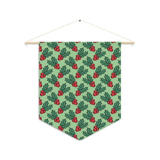 Cute Christmas Holly Green Christmas Print Wall Hanging Banner Flag