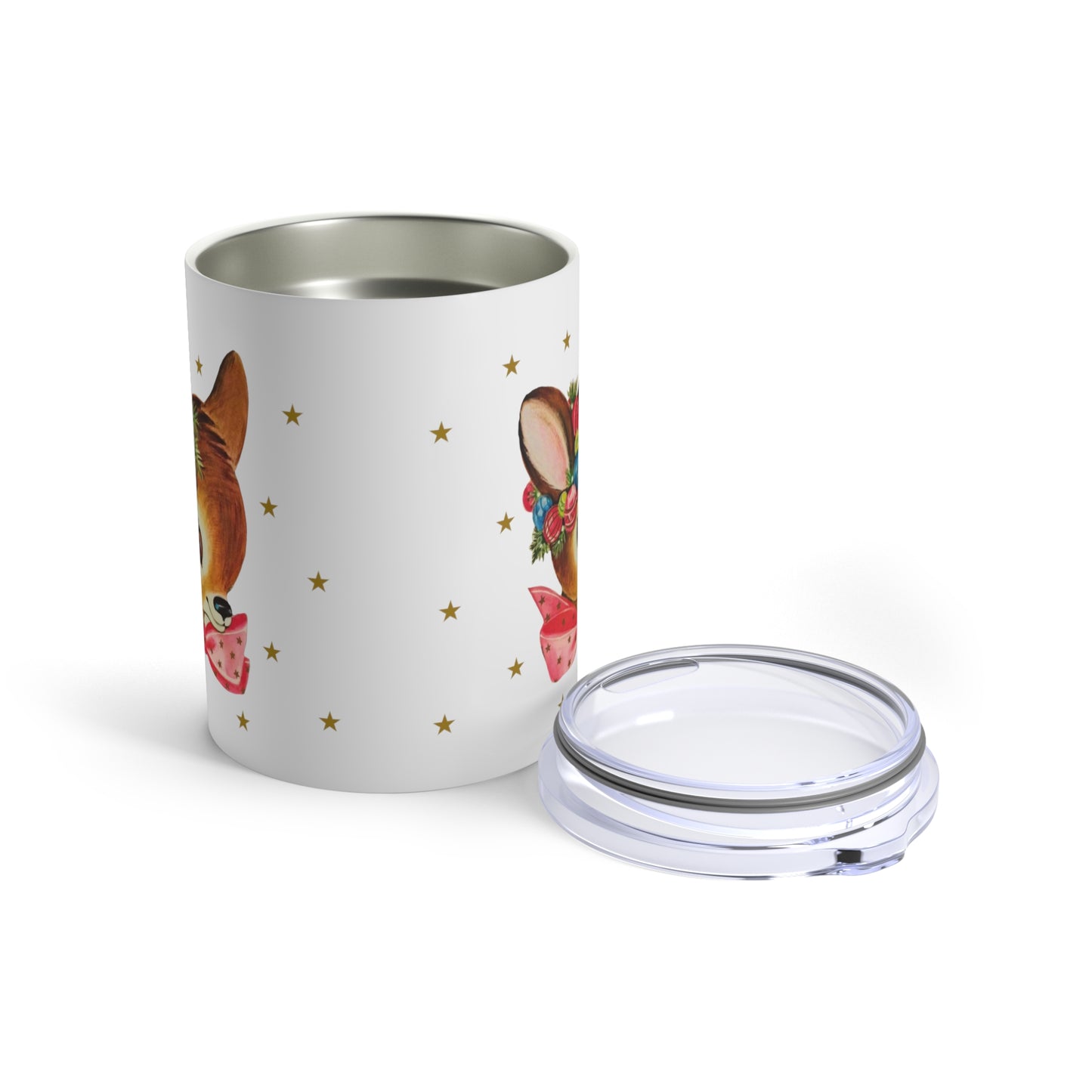 Reindeer Gold Stars Retro Christmas Print Stainless Steel Tumbler 10oz