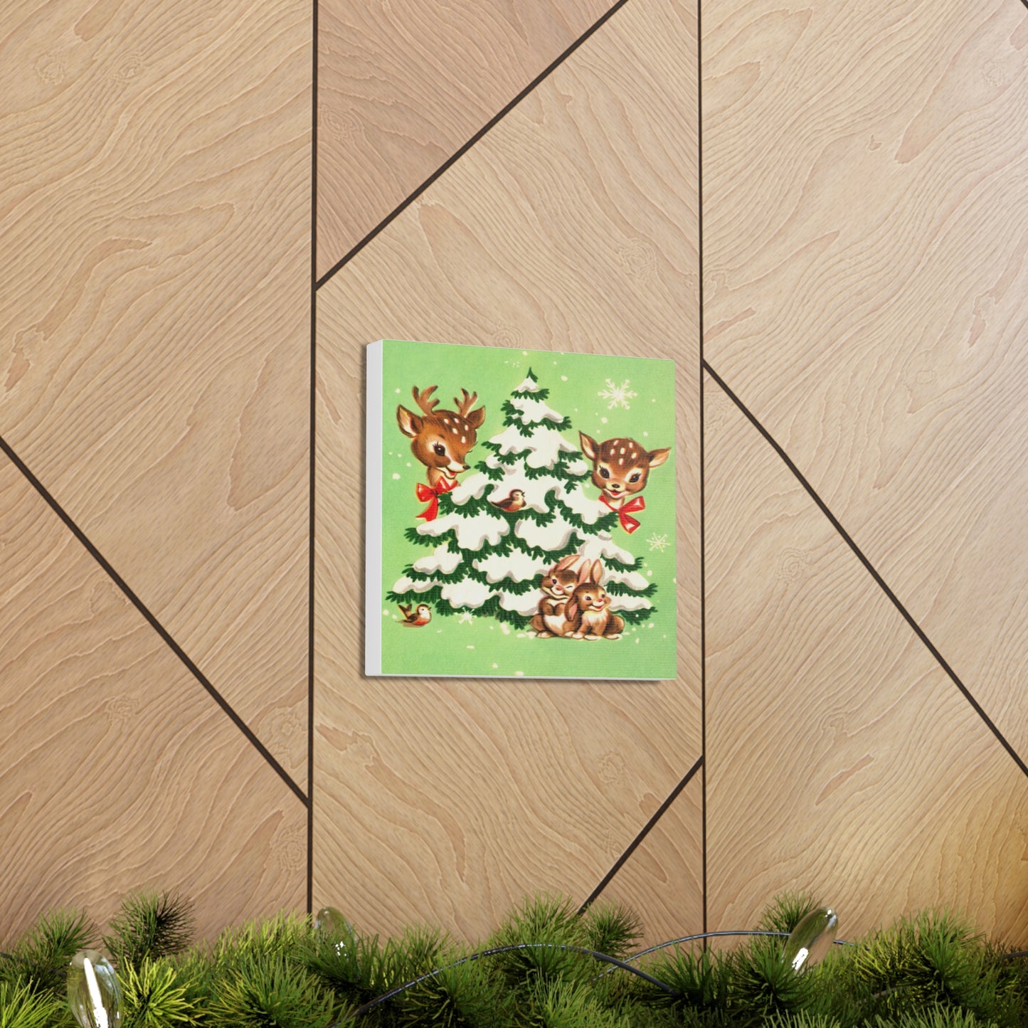 Christmas Reindeer Tree Mid Century Retro Christmas Canvas Gallery Wrap