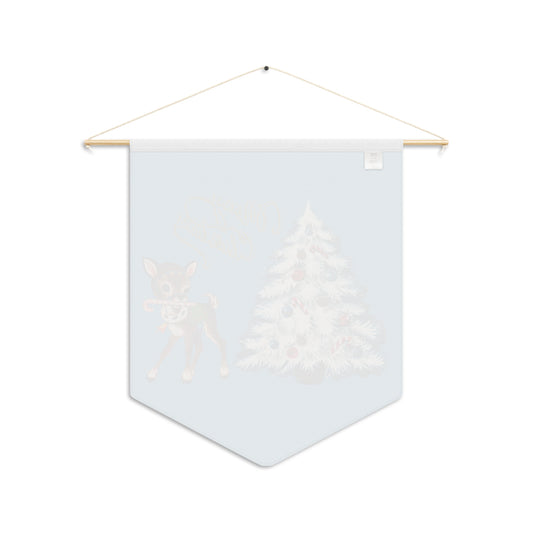 Merry Christmas Reindeer Tree Blue Mid Century Retro Christmas Print Wall Hanging Banner Flag