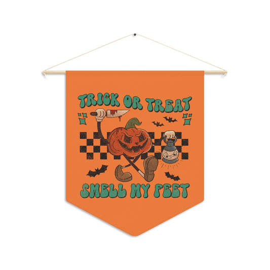 Trick Or Treat Smell My Feet Jack O Lantern Distressed Halloween Print Wall Hanging Banner Flag