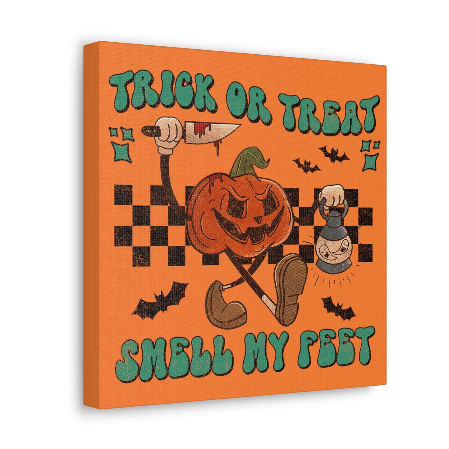 Trick Or Treat Smell My Feet Halloween Jack O Lantern Print Canvas Gallery Wrap