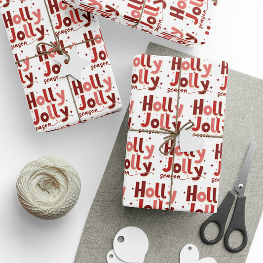 Holly Jolly Season Retro Style Christmas Print Holiday Gift Wrap Paper - Glossy Or Matte