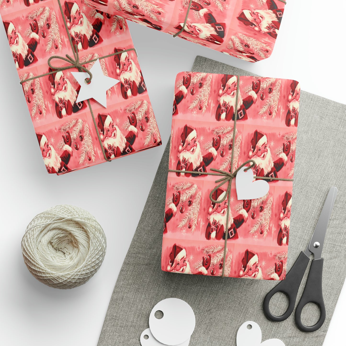 Pink Santa Mid Century Retro Christmas Print Holiday Gift Wrap Paper - Glossy Or Matte