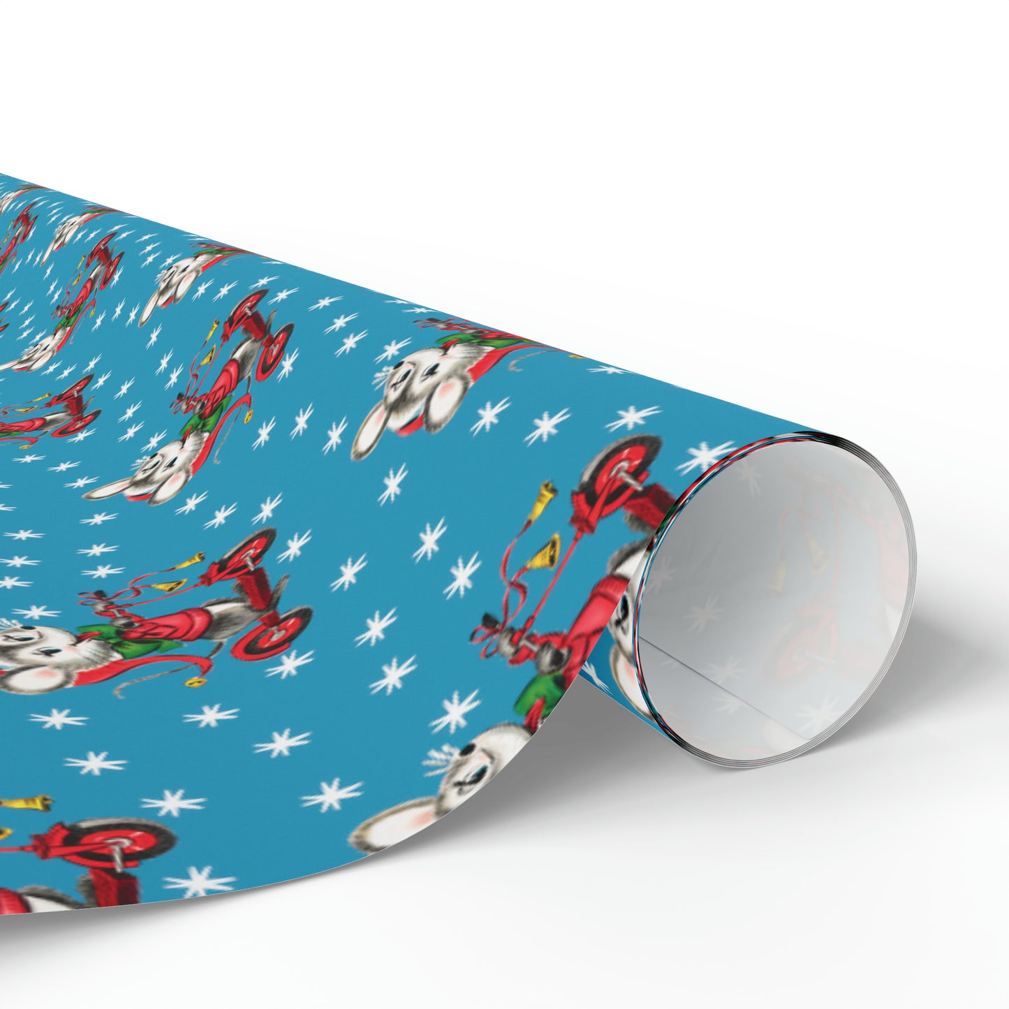 Christmas Mouse On Scooter Stars Mid Century Retro Christmas Print Holiday Gift Wrap Paper - Glossy Or Matte