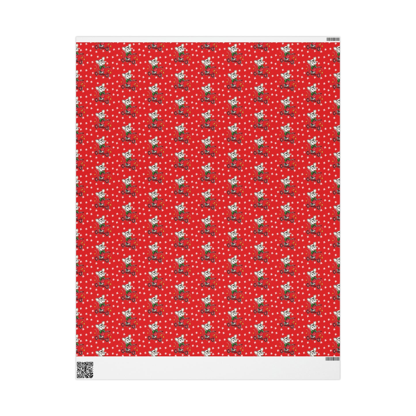 Christmas Mouse On Scooter Stars Red Mid Century Retro Christmas Print Holiday Gift Wrap Paper - Glossy Or Matte