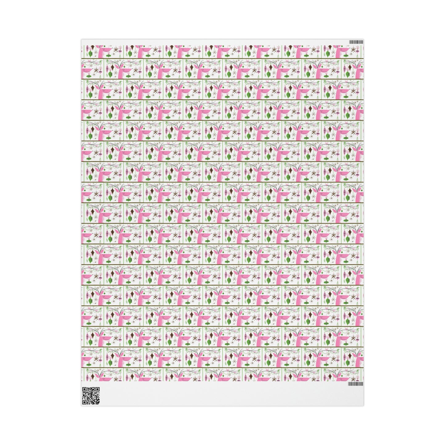 Pink Christmas Reindeer With Ornaments Mid Century Retro Christmas Print Holiday Gift Wrap Paper - Glossy Or Matte