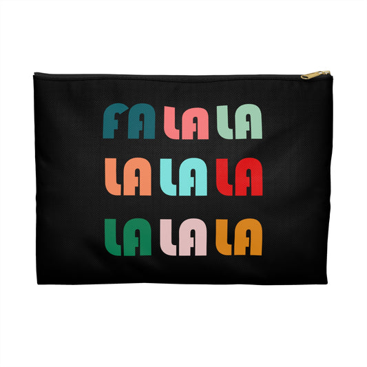 Fa La La La Black Retro Style Christmas Print Polyester Accessory Pouch Travel Bag