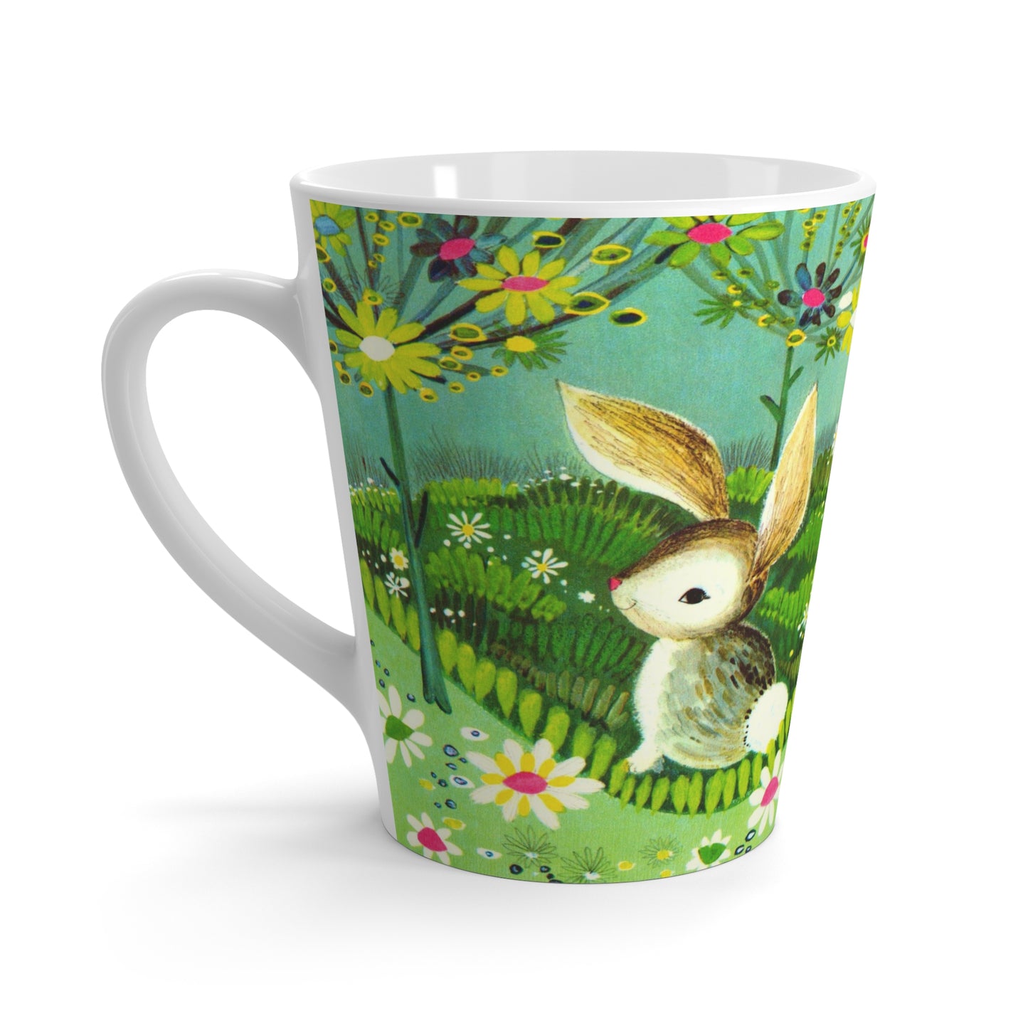 Spring Bunny Flowers Mod Retro Easter Print Latte Coffee Mug