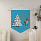 Merry Christmas Reindeer Tree Blue Mid Century Retro Christmas Print Wall Hanging Banner Flag