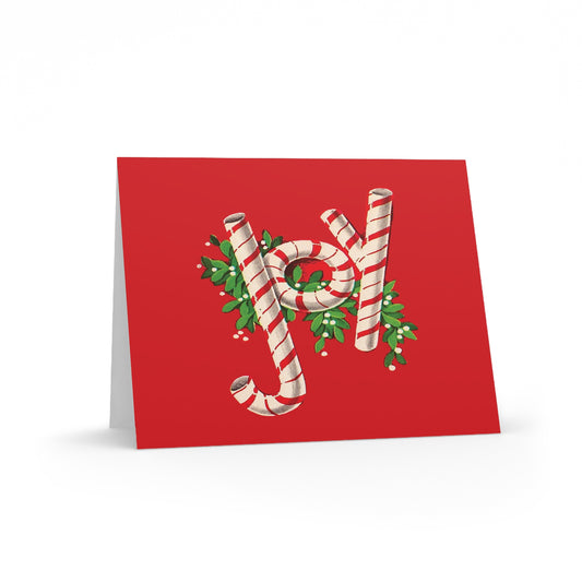 Joy Candy Canes Mid Century Retro Christmas Print Matte Greeting Cards (8, 16, and 24 pcs)