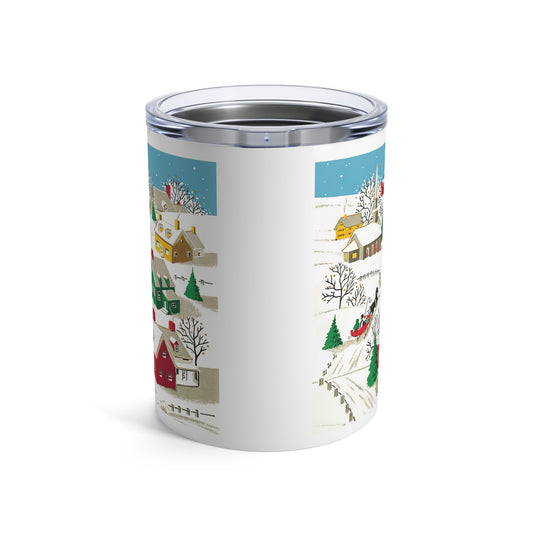 Cozy Winter Village Town Retro Christmas Print Stainless Steel Tumbler 10oz