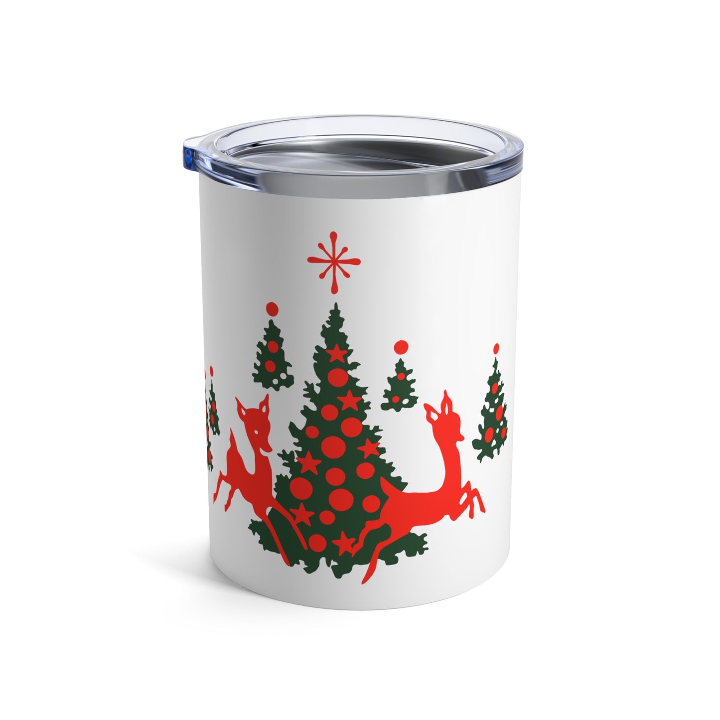 Red Reindeer Christmas Trees Mid Century Retro Christmas Print Stainless Steel Tumbler 10oz