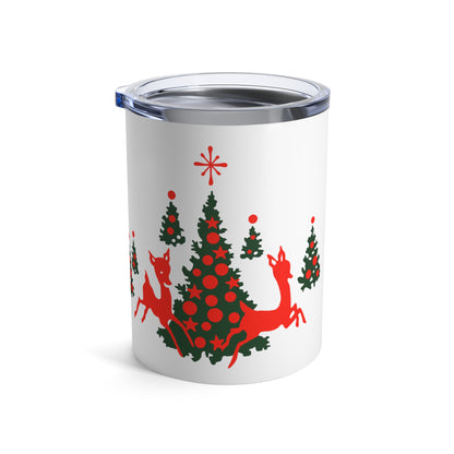 Red Reindeer Christmas Trees Mid Century Retro Christmas Print Stainless Steel Tumbler 10oz