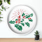 Christmas Candle And Holly Mid Century Retro Print White Christmas Wall Clock