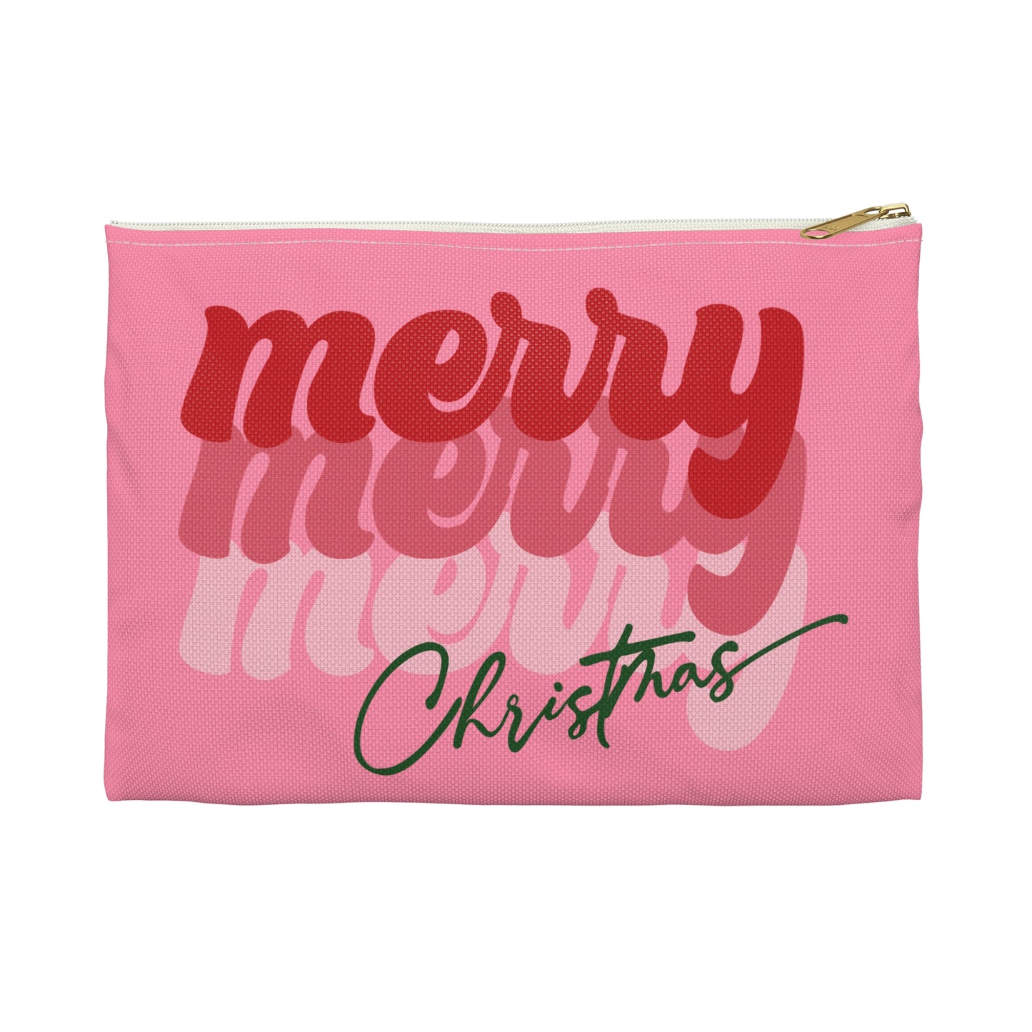 Merry Merry Merry Christmas Pink Christmas Print Polyester Accessory Pouch Travel Bag