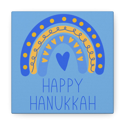 Happy Hanukkah Boho Rainbow Blue Canvas Gallery Wrap