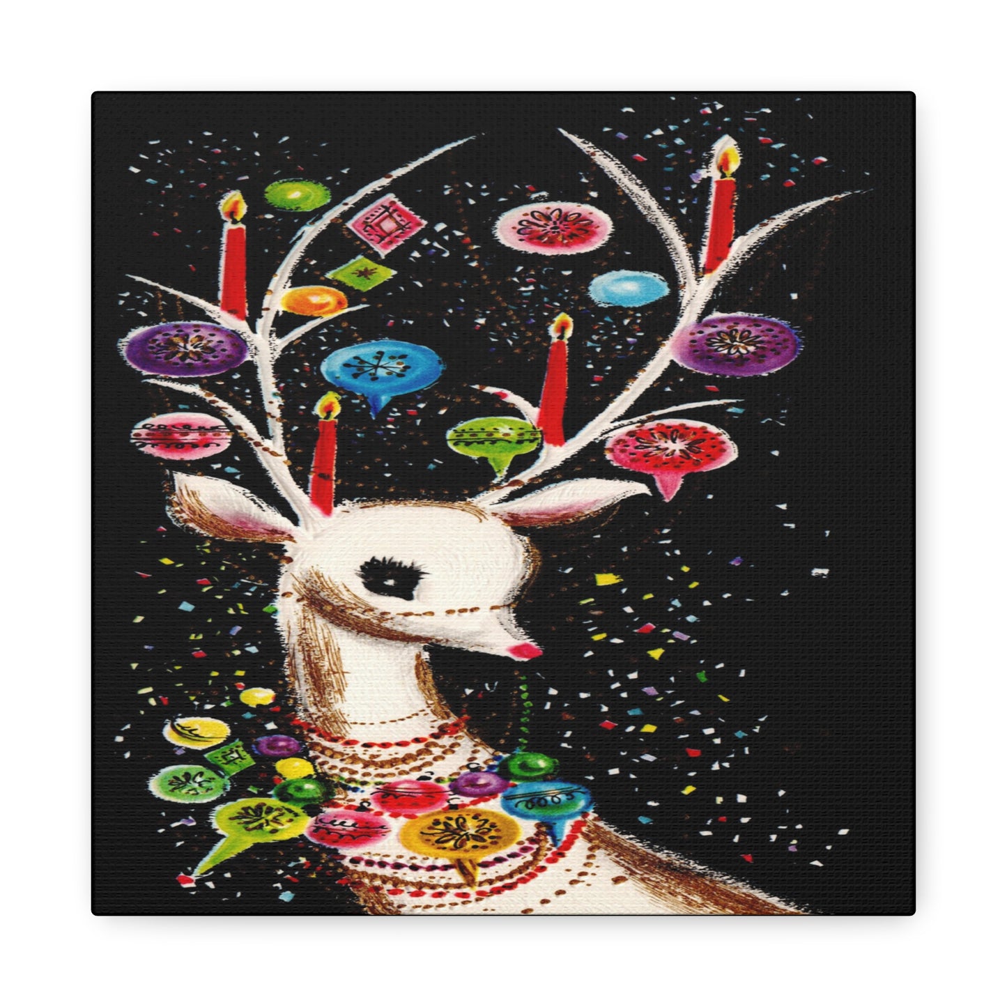 Beautiful Reindeer With Ornaments Retro Christmas Canvas Gallery Wrap