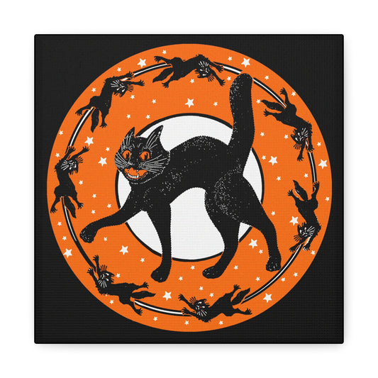 Black Cats Halloween Retro Print Canvas Gallery Wrap